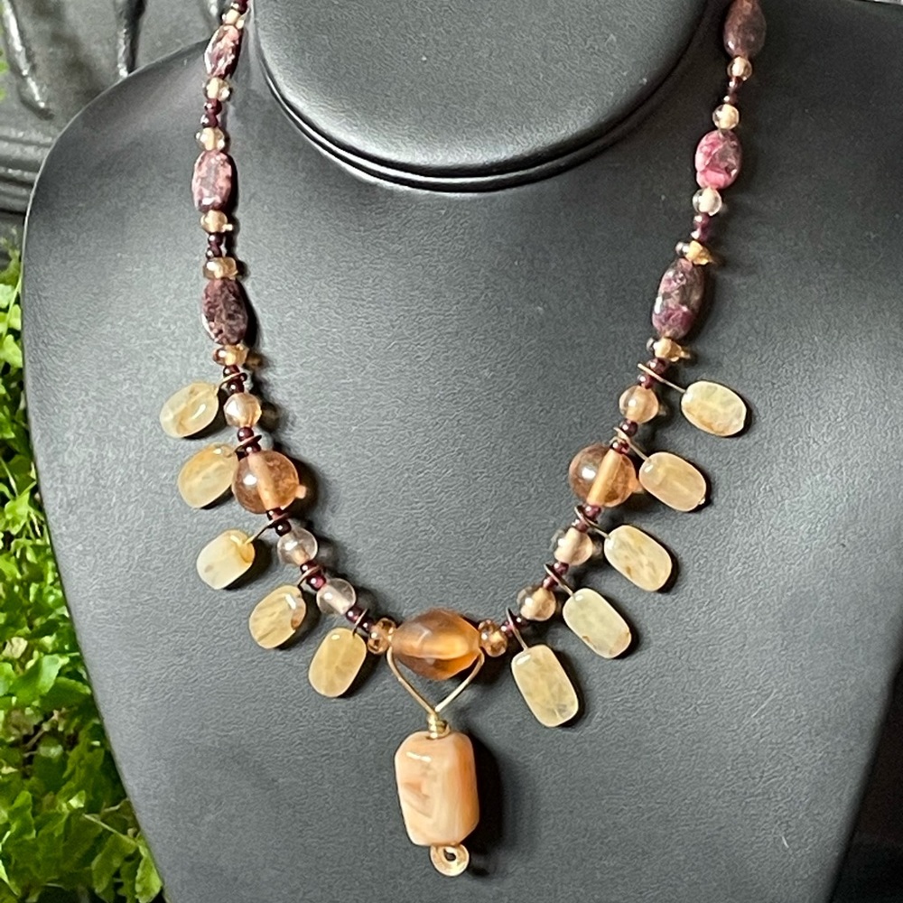 Tourmaline, Agate, Vintage beaded artisan necklace - Picture 3 of 8